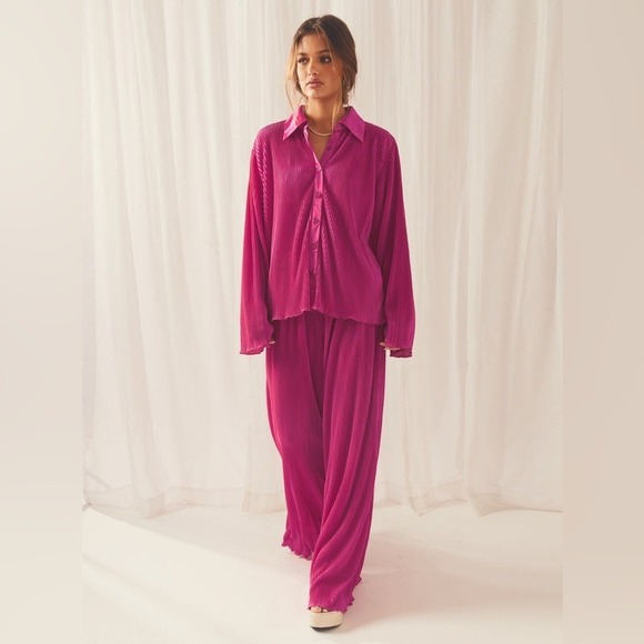 Peppermayo 90s Muse Plisse Pants & Plisse Shirt SET Magenta size 2 - Picture 7 of 10